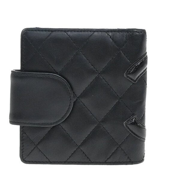 CHANEL CC Logo Cambon Bifold Wallet Leather Black Pink France 30KP049 - Picture 3 of 12